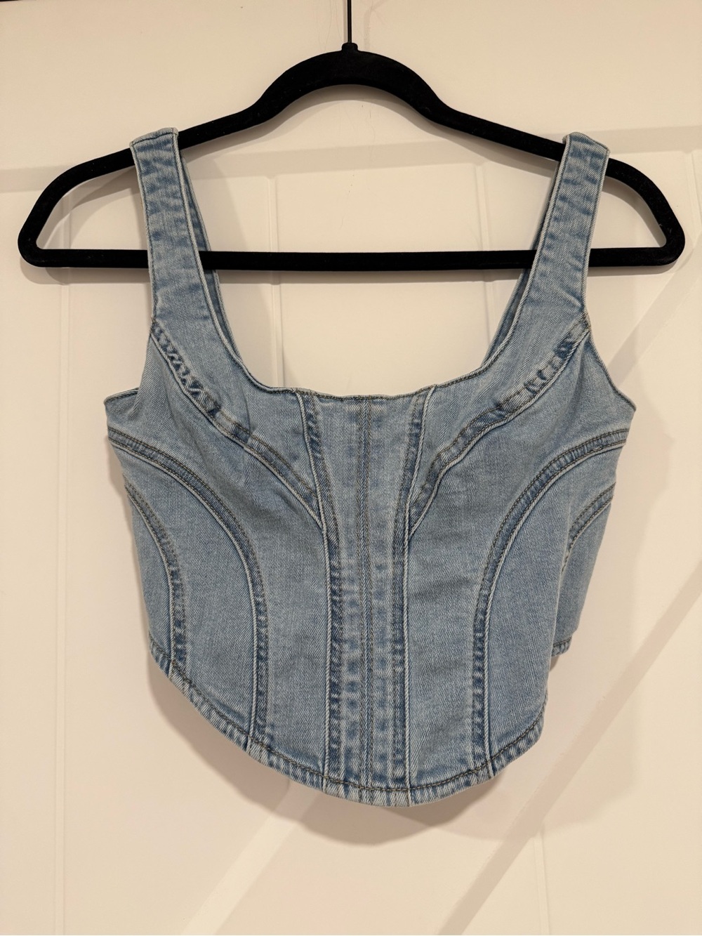 Garage Light Blue Denim Corset Tank Top
